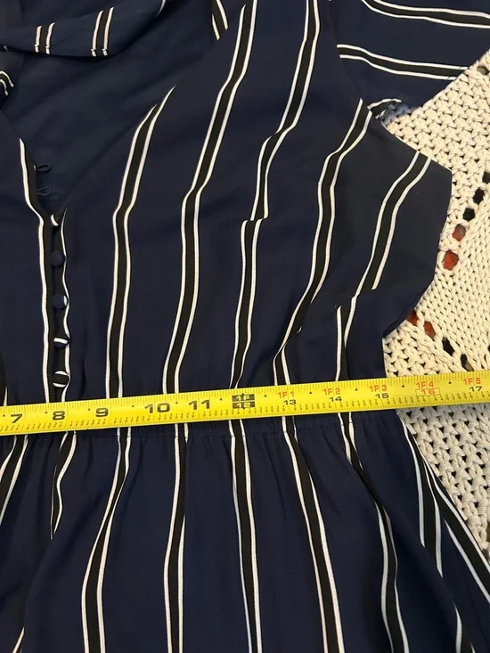Express Blue Stripe Tie Neck Midi Dress Sz L - Picture 6 of 8
